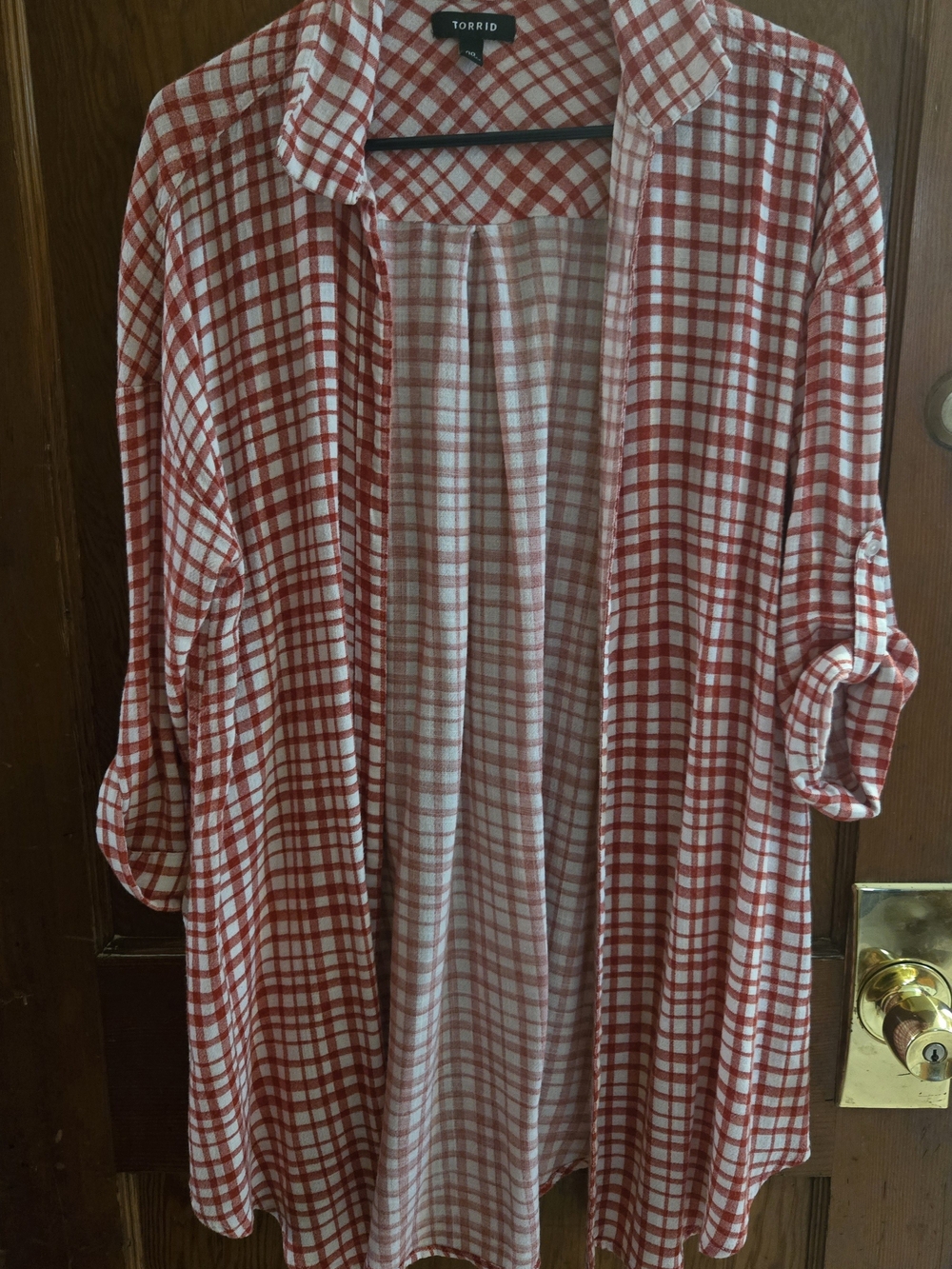 Torrid Red & White Plaid Button-Up Shirt Dress